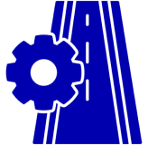 Blue gear with road illustration